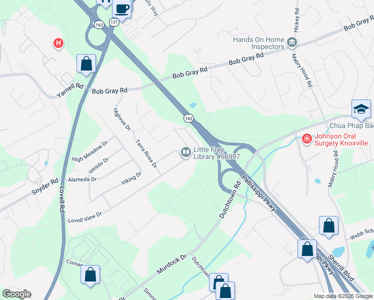 map of restaurants, bars, coffee shops, grocery stores, and more near 1017 Blinken Street in Knoxville