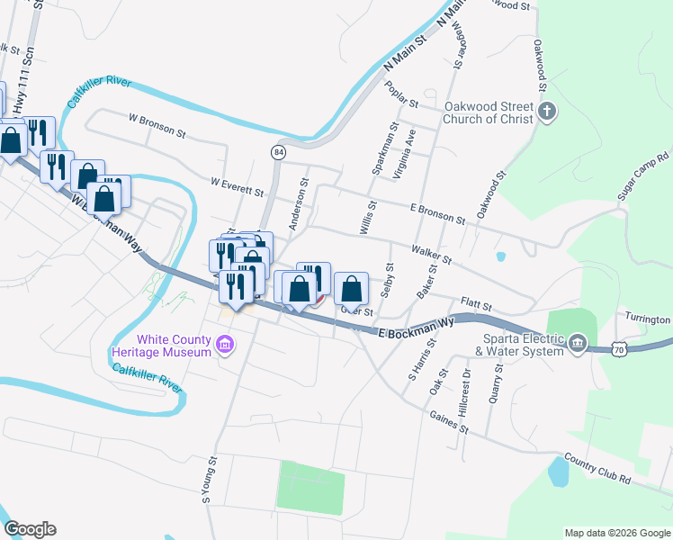 map of restaurants, bars, coffee shops, grocery stores, and more near 136 Gracey Heights Street in Sparta