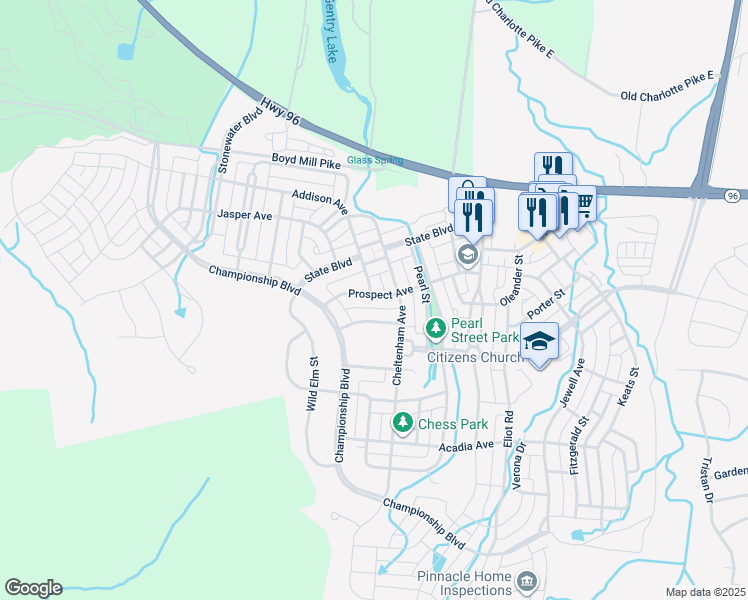 map of restaurants, bars, coffee shops, grocery stores, and more near 213 Prospect Avenue in Franklin