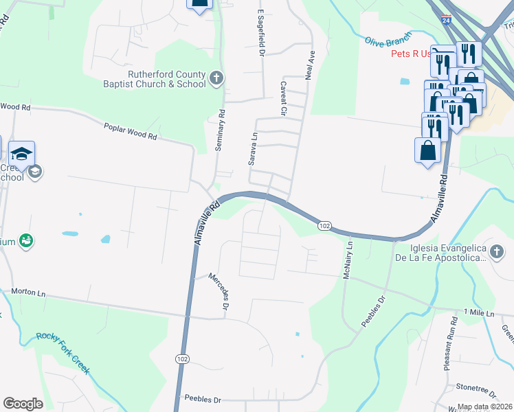 map of restaurants, bars, coffee shops, grocery stores, and more near 105 Point Given Way in Smyrna