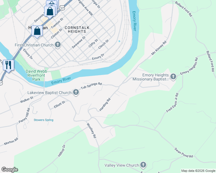 map of restaurants, bars, coffee shops, grocery stores, and more near 242 Tub Springs Road in Harriman