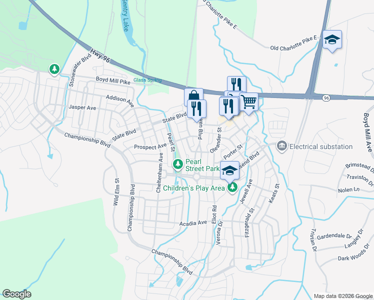 map of restaurants, bars, coffee shops, grocery stores, and more near 1165 Westhaven Boulevard in Franklin