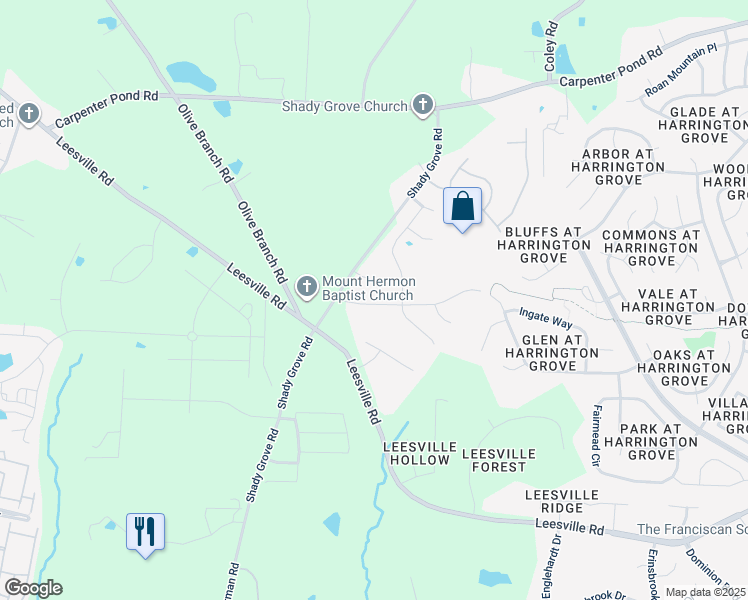 map of restaurants, bars, coffee shops, grocery stores, and more near 12424 North Exeter Way in Durham