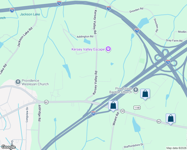 map of restaurants, bars, coffee shops, grocery stores, and more near 1618 Kersey Valley Road in Archdale