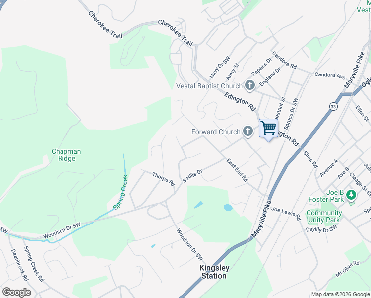 map of restaurants, bars, coffee shops, grocery stores, and more near 4501 Mellowood Circle in Knoxville