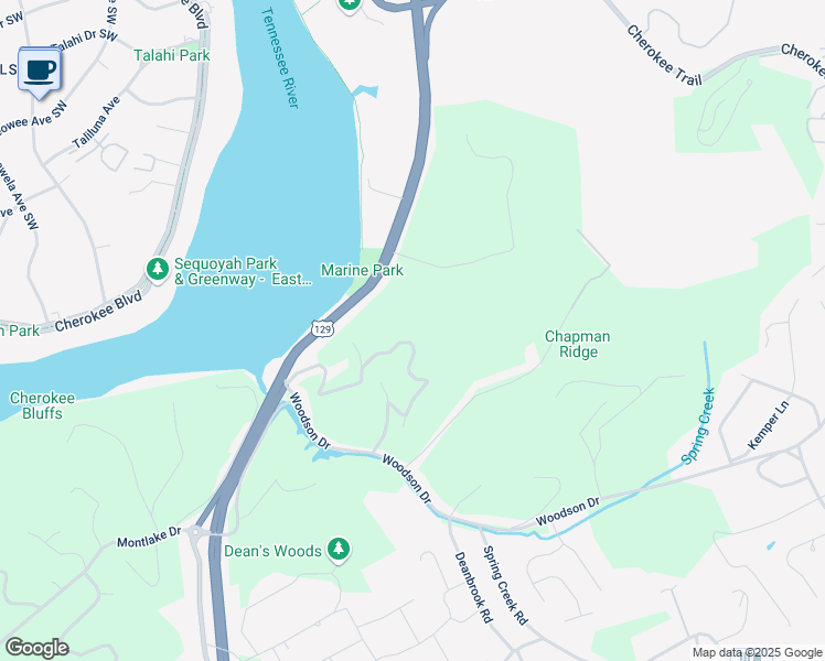 map of restaurants, bars, coffee shops, grocery stores, and more near 4629 River Oak Drive in Knoxville