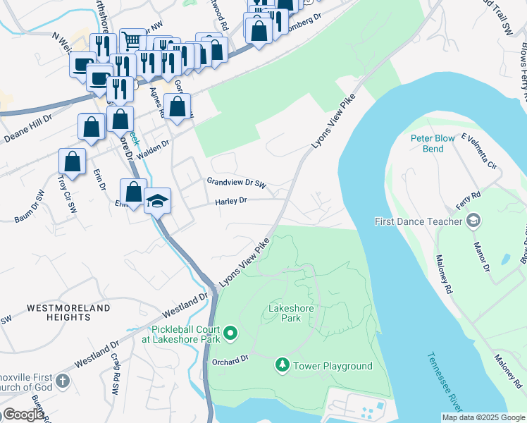 map of restaurants, bars, coffee shops, grocery stores, and more near in Knoxville