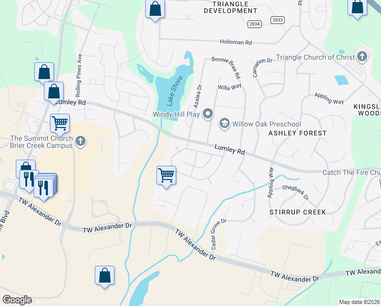 map of restaurants, bars, coffee shops, grocery stores, and more near 2807 Lenox Lane in Durham