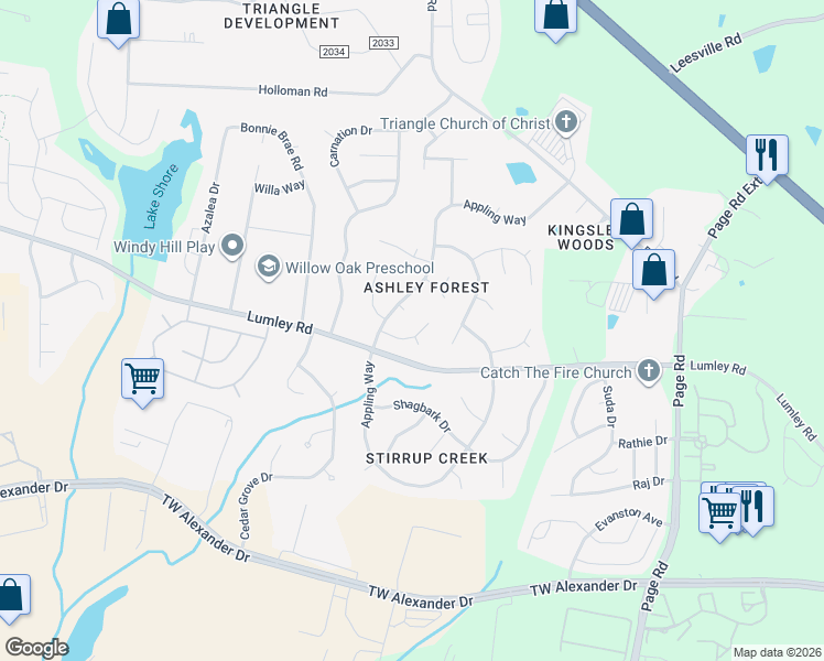 map of restaurants, bars, coffee shops, grocery stores, and more near 2 Cat Tail Court in Durham