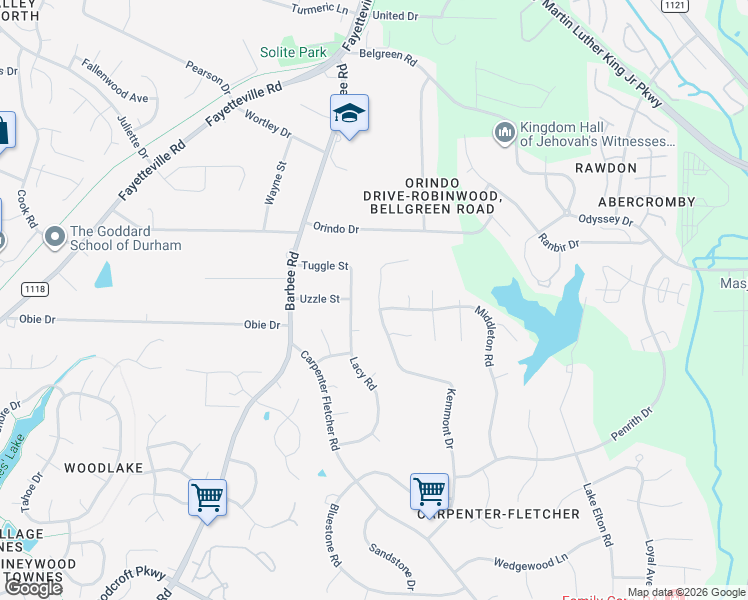 map of restaurants, bars, coffee shops, grocery stores, and more near 33 Briarwood Court in Durham