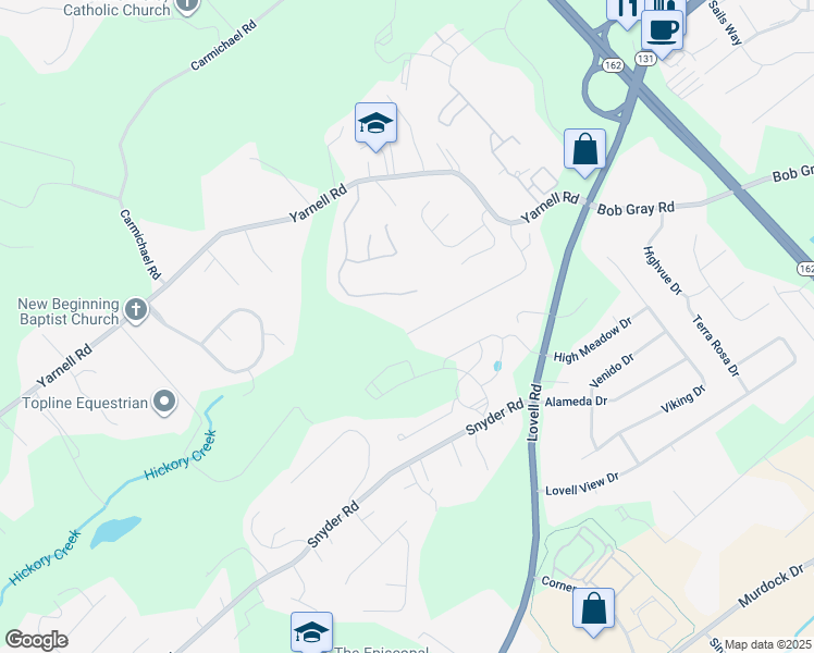 map of restaurants, bars, coffee shops, grocery stores, and more near 10765 Mercury Drive in Knoxville