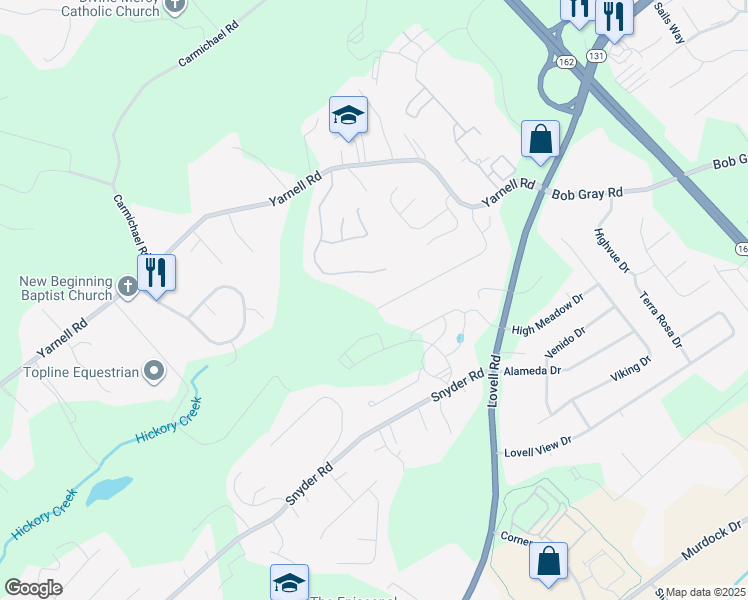 map of restaurants, bars, coffee shops, grocery stores, and more near 10765 Mercury Drive in Knoxville