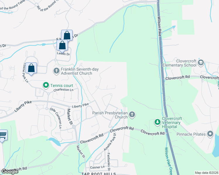map of restaurants, bars, coffee shops, grocery stores, and more near 1267 Habersham Way in Franklin