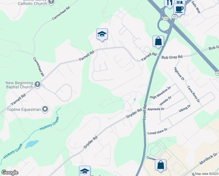 map of restaurants, bars, coffee shops, grocery stores, and more near 10765 Mercury Drive in Knoxville