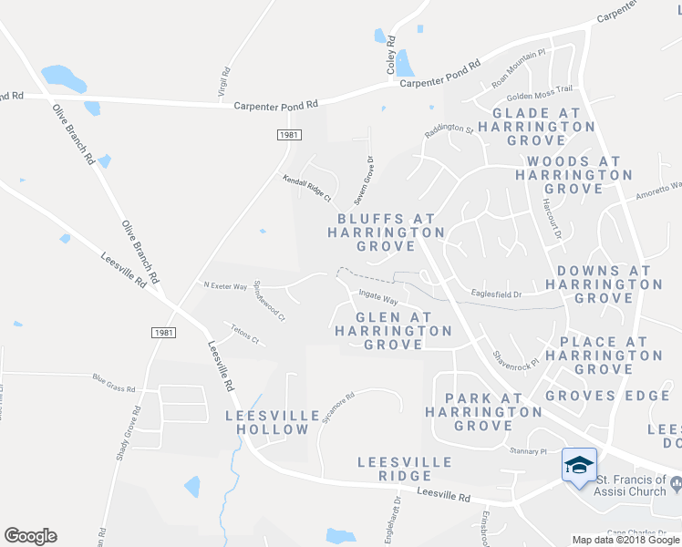 map of restaurants, bars, coffee shops, grocery stores, and more near 12116 North Exeter Way in Raleigh