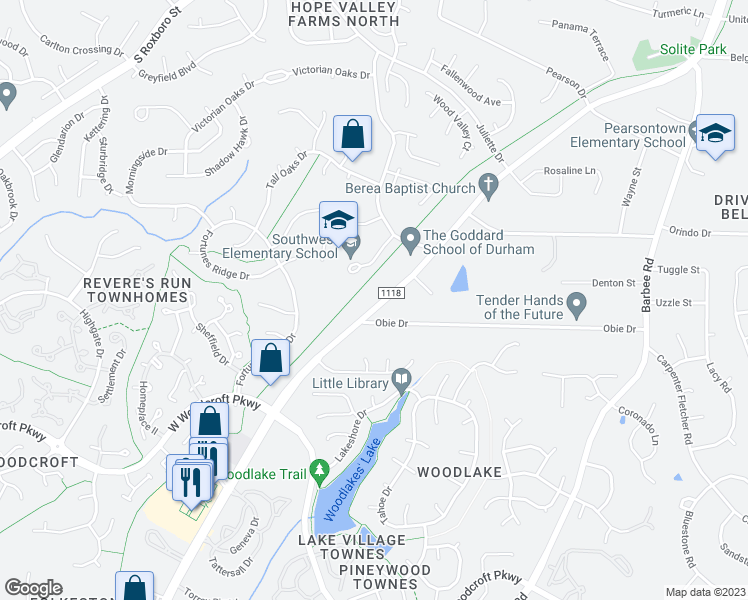 map of restaurants, bars, coffee shops, grocery stores, and more near 5336 Fayetteville Road in Durham