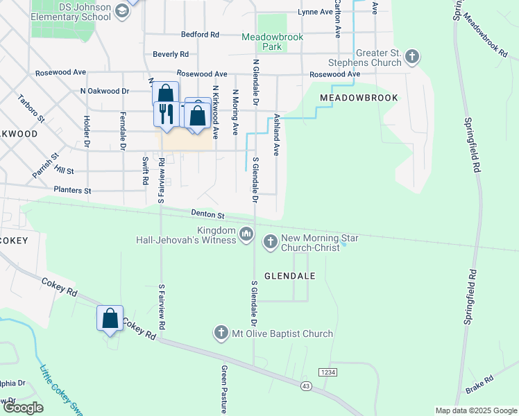map of restaurants, bars, coffee shops, grocery stores, and more near 141 South Glendale Drive in Rocky Mount