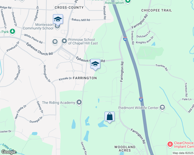 map of restaurants, bars, coffee shops, grocery stores, and more near 5321 Ephesus Church Road in Durham