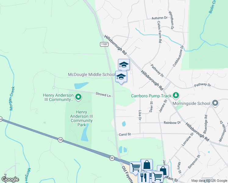 map of restaurants, bars, coffee shops, grocery stores, and more near 892-998 State Road 1107 in Chapel Hill