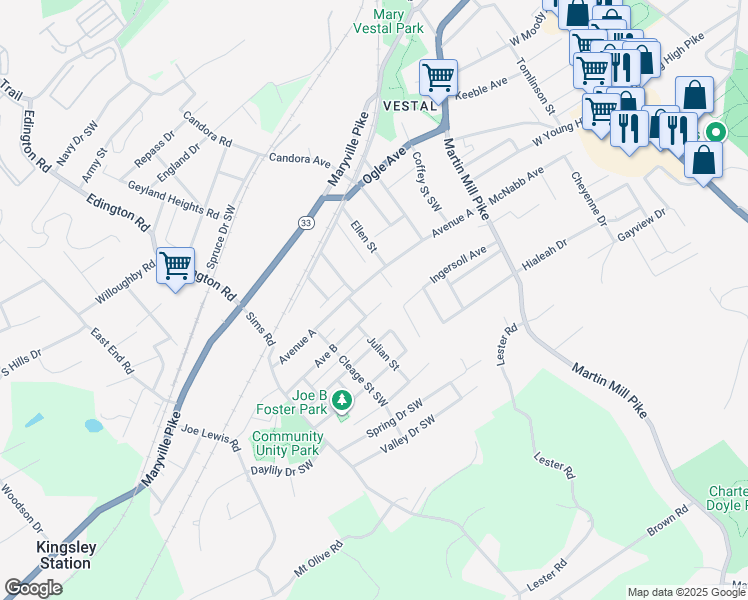 map of restaurants, bars, coffee shops, grocery stores, and more near 812 Avenue A in Knoxville