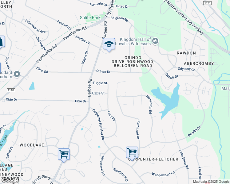 map of restaurants, bars, coffee shops, grocery stores, and more near 5126 Kemmont Drive in Durham