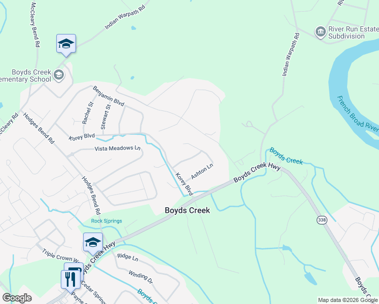 map of restaurants, bars, coffee shops, grocery stores, and more near 2770 Ashton Lane in Sevierville