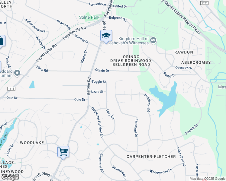 map of restaurants, bars, coffee shops, grocery stores, and more near 5126 Kemmont Drive in Durham