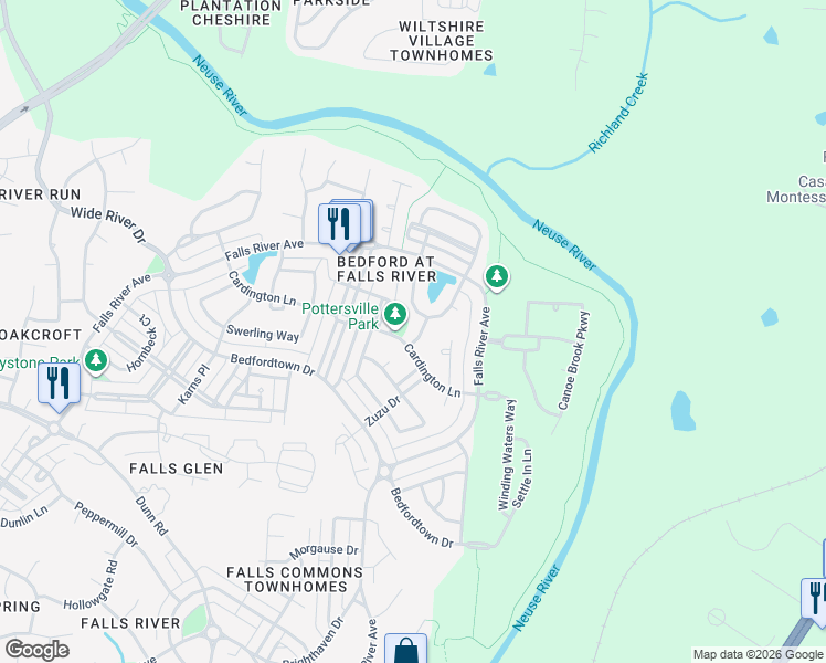 map of restaurants, bars, coffee shops, grocery stores, and more near 10432 Chandler Way in Raleigh