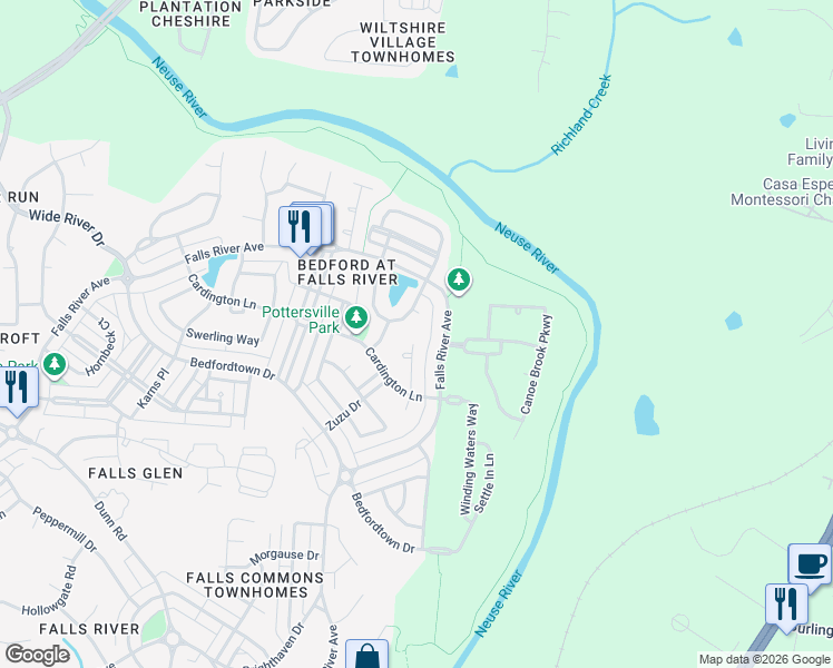 map of restaurants, bars, coffee shops, grocery stores, and more near 10511 Chandler Way in Raleigh