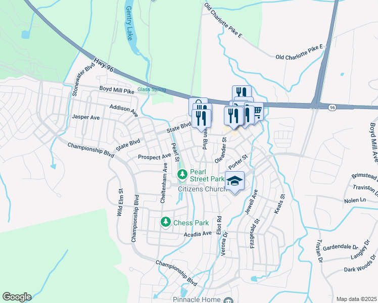 map of restaurants, bars, coffee shops, grocery stores, and more near 314 Byron Way in Franklin