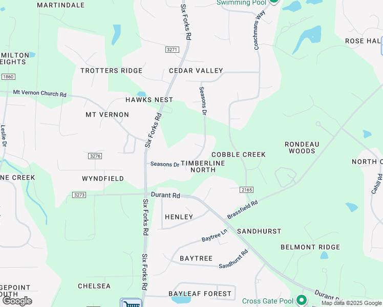 map of restaurants, bars, coffee shops, grocery stores, and more near 305 Seasons Drive in Raleigh