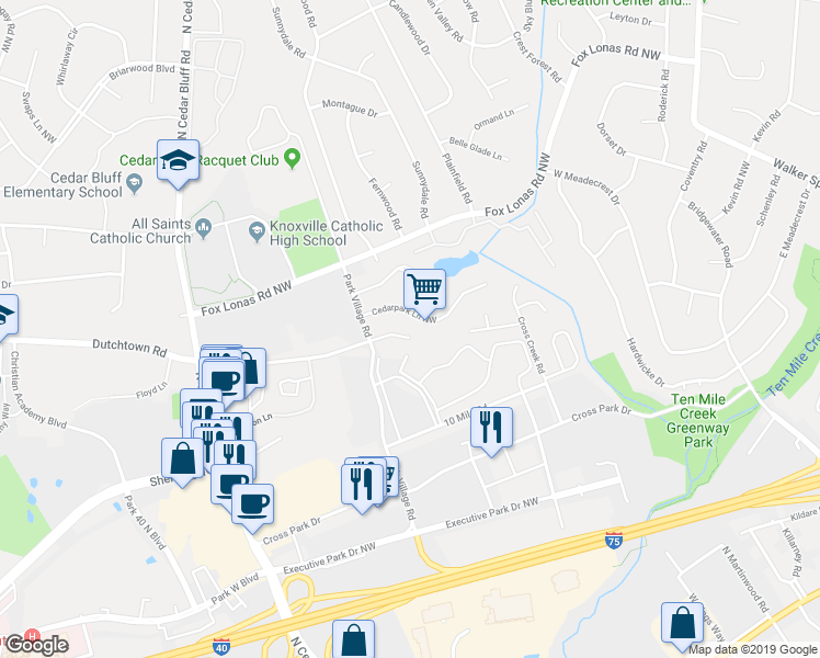 map of restaurants, bars, coffee shops, grocery stores, and more near in Knoxville
