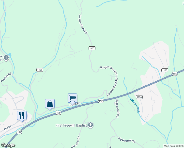 map of restaurants, bars, coffee shops, grocery stores, and more near 546 Gouges Creek Road in Spruce Pine