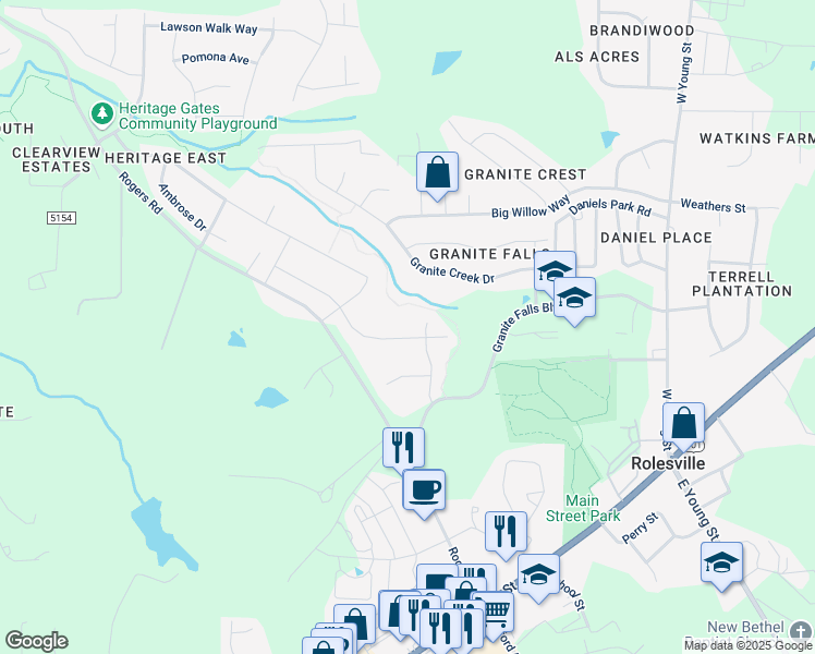 map of restaurants, bars, coffee shops, grocery stores, and more near 452 Adkins Ridge Road in Rolesville