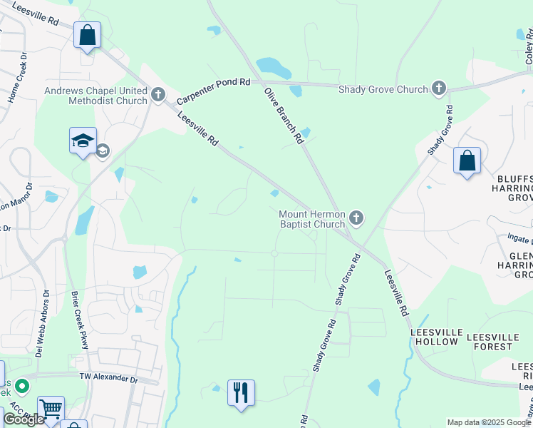 map of restaurants, bars, coffee shops, grocery stores, and more near 2004 Maplemere Court in Durham