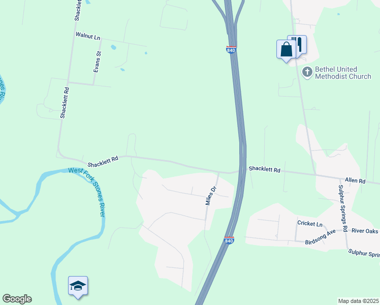 map of restaurants, bars, coffee shops, grocery stores, and more near 3208 Shacklett Road in Murfreesboro