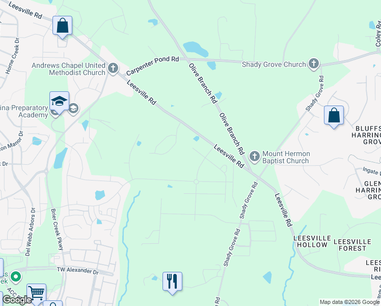 map of restaurants, bars, coffee shops, grocery stores, and more near 2009 Maplemere Court in Durham