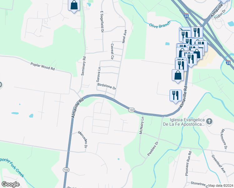 map of restaurants, bars, coffee shops, grocery stores, and more near 269 Neal Avenue in Smyrna