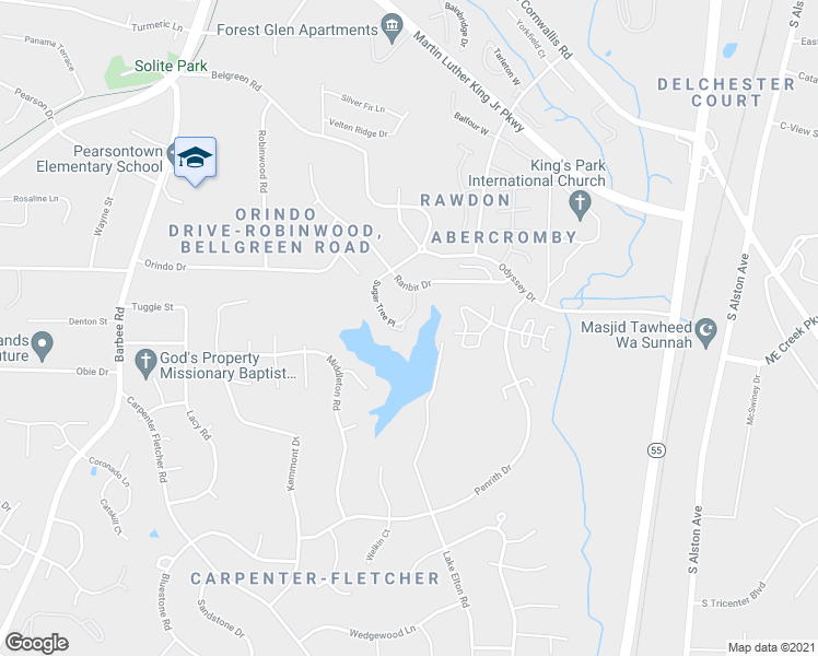 map of restaurants, bars, coffee shops, grocery stores, and more near 3593 Sugar Tree Place in Durham