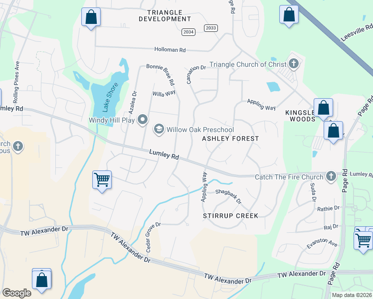 map of restaurants, bars, coffee shops, grocery stores, and more near 2642 Oleander Drive in Durham