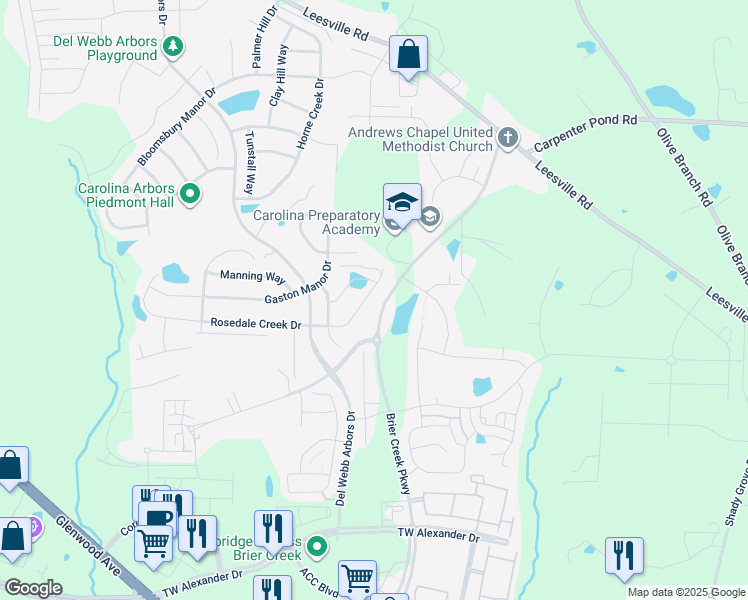 map of restaurants, bars, coffee shops, grocery stores, and more near 1140 East Rosedale Creek Drive in Durham