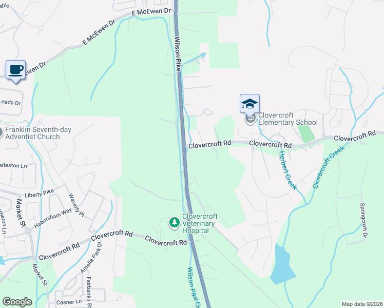 map of restaurants, bars, coffee shops, grocery stores, and more near 1920 Wilson Pike in Franklin