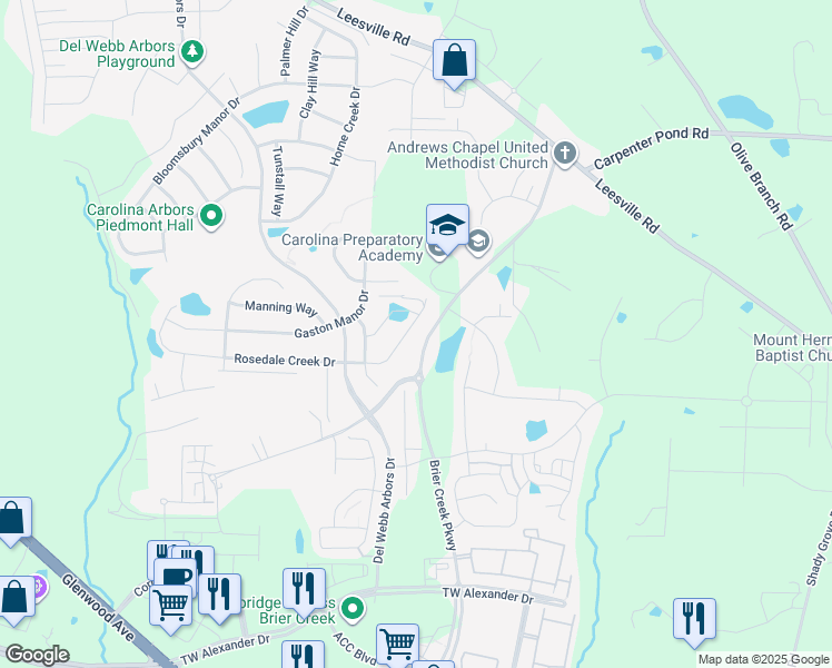 map of restaurants, bars, coffee shops, grocery stores, and more near 1140 East Rosedale Creek Drive in Durham