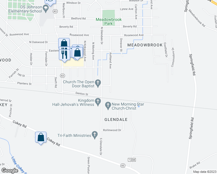 map of restaurants, bars, coffee shops, grocery stores, and more near 116 Ashland Avenue in Rocky Mount