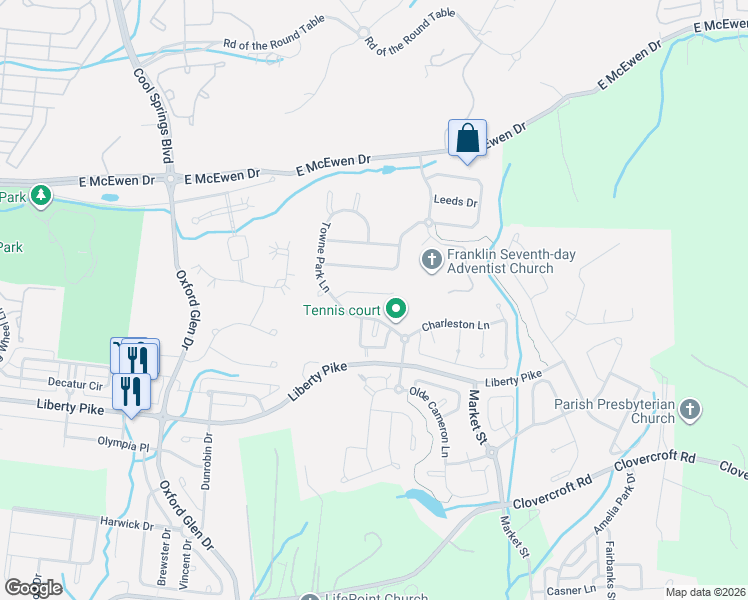 map of restaurants, bars, coffee shops, grocery stores, and more near 1611 Flanders Ct in Franklin