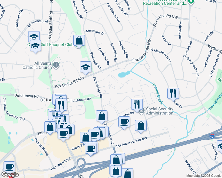 map of restaurants, bars, coffee shops, grocery stores, and more near in Knoxville