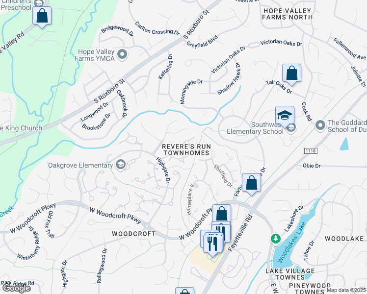 map of restaurants, bars, coffee shops, grocery stores, and more near 28 Citation Drive in Durham
