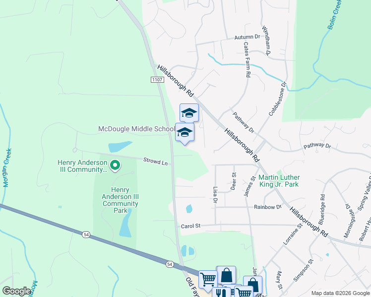 map of restaurants, bars, coffee shops, grocery stores, and more near 892 State Road 1107 in Chapel Hill