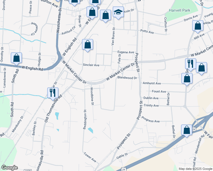 map of restaurants, bars, coffee shops, grocery stores, and more near 1107 Stratton Avenue in High Point