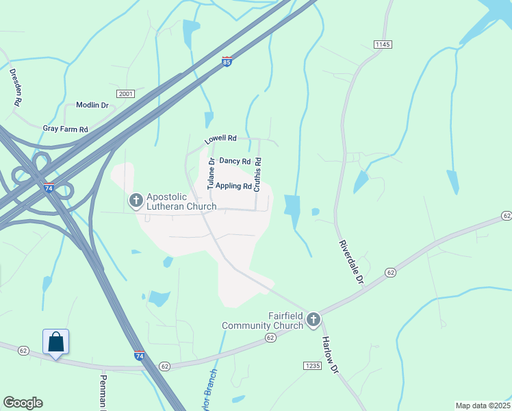 map of restaurants, bars, coffee shops, grocery stores, and more near 7005 Cruthis Road in High Point
